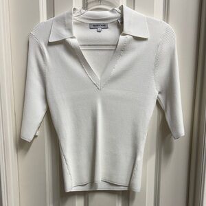 Veronica Beard Cream Ribbed Knit Top